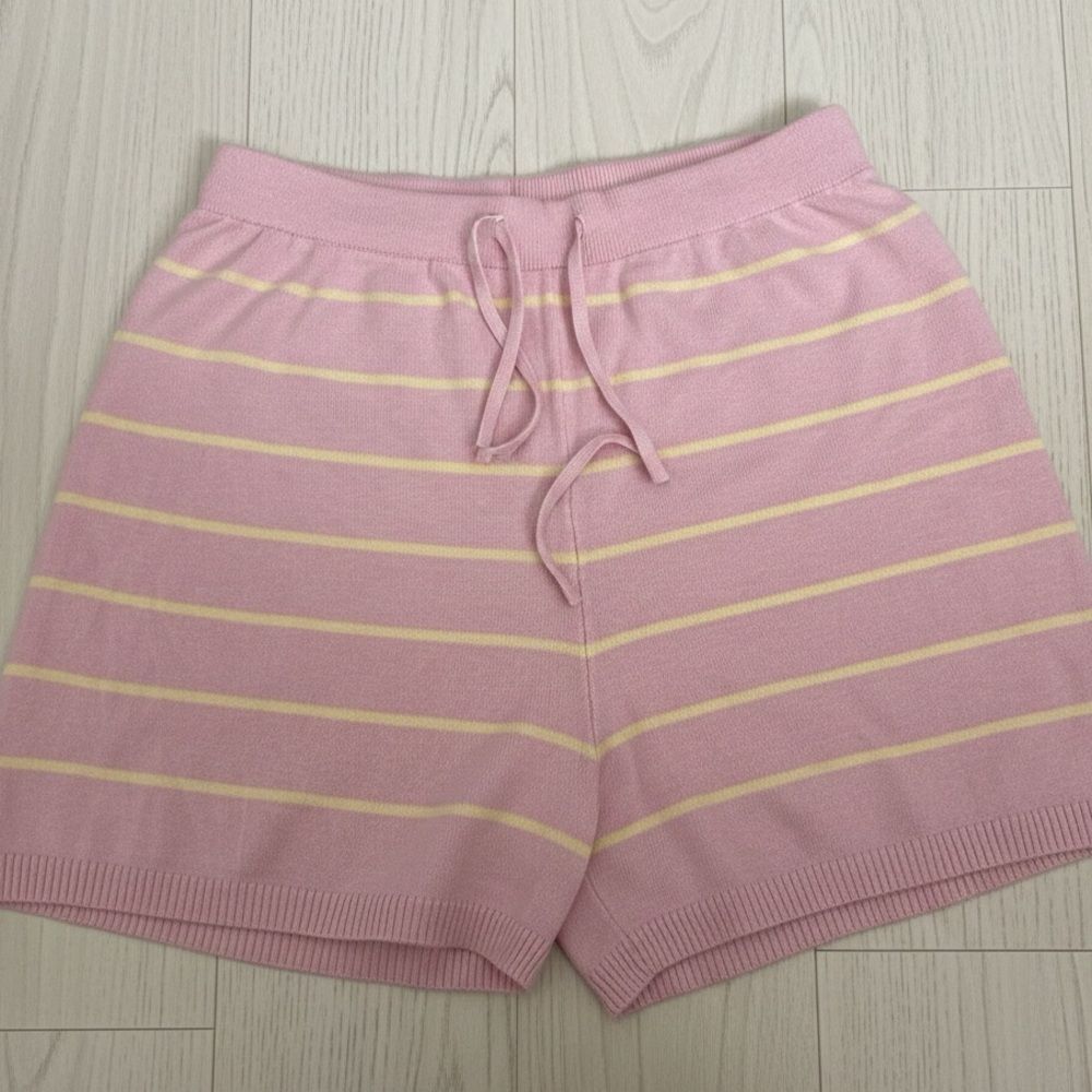 Pink Yellow Striped Knit Lounge Shorts Size Small Drawstring Waist Preppy